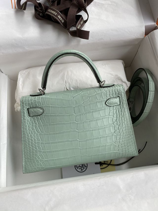 Hermes handmade genuine crocodile leather mini kelly bag K0019 vert eau