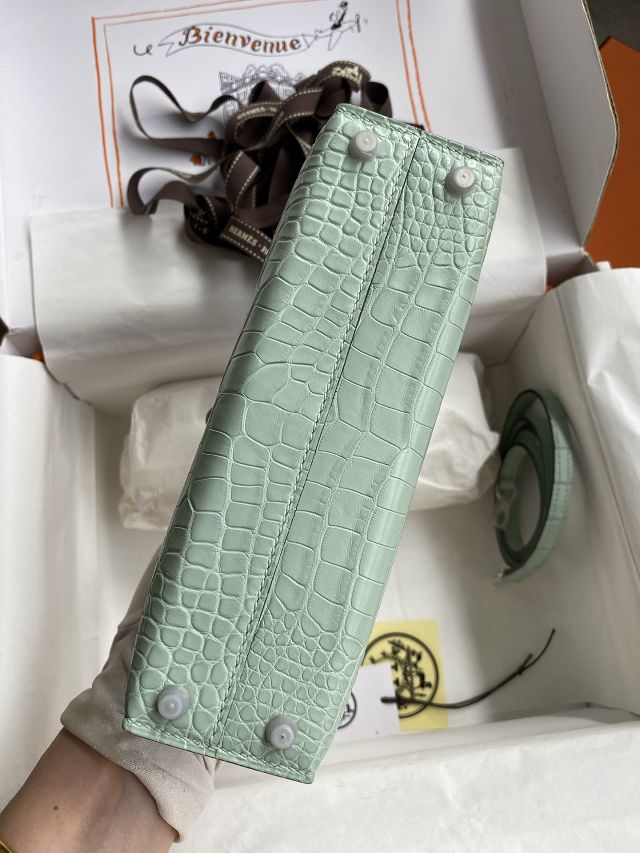 Hermes handmade genuine crocodile leather mini kelly bag K0019 vert eau
