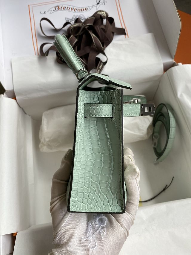 Hermes handmade genuine crocodile leather mini kelly bag K0019 vert eau