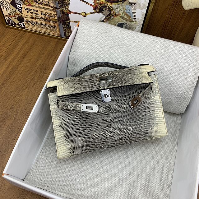 Hermes handmade genuine lizard leather mini kelly 22 clutch K220 