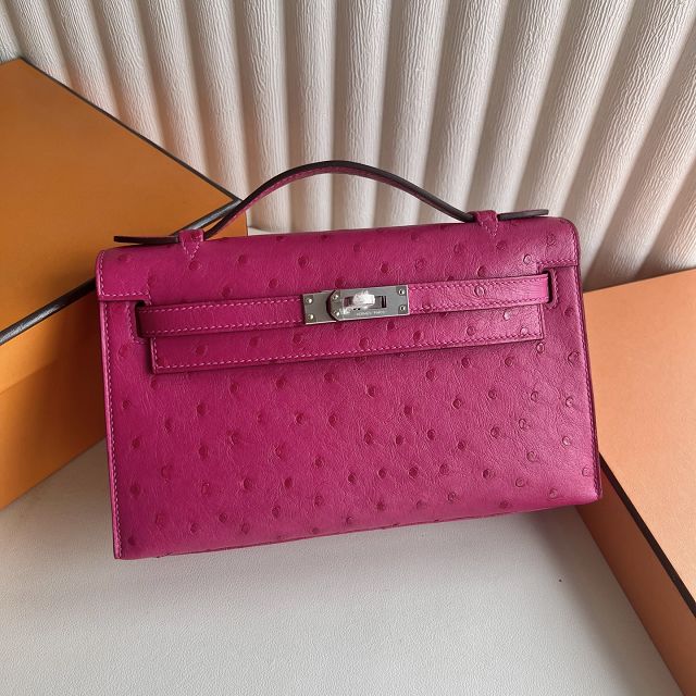 Hermes handmade genuine ostrich leather mini kelly 22 clutch K220
