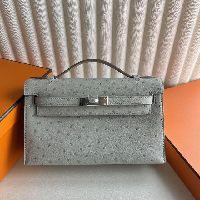 Hermes handmade genuine ostrich leather mini kelly 22 clutch K220