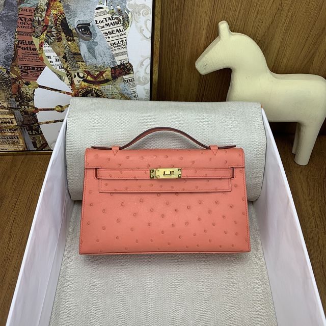 Hermes handmade genuine ostrich leather mini kelly 22 clutch K220