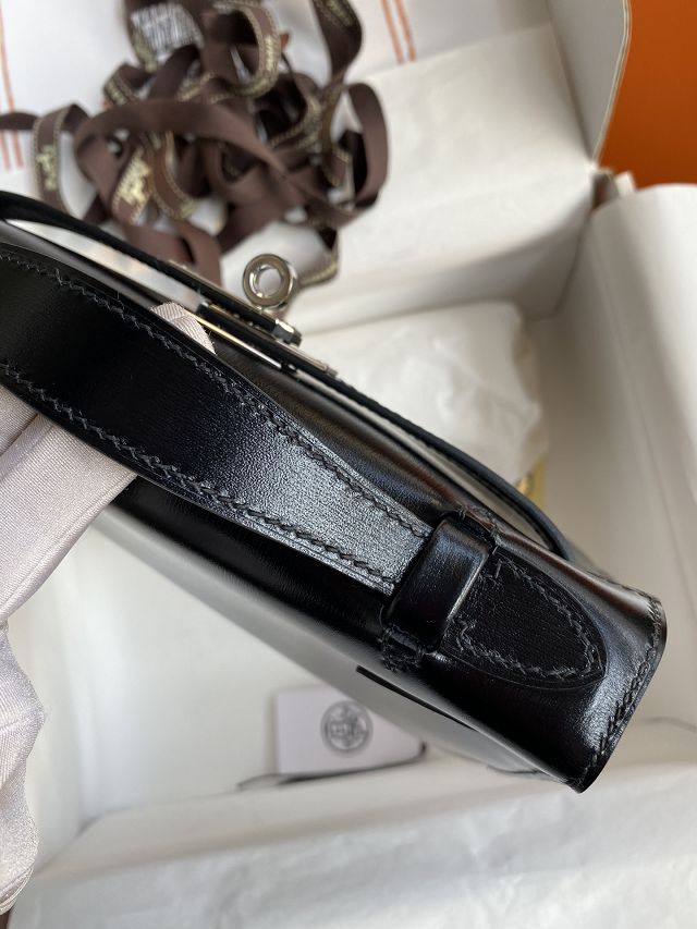 Hermes original box leather mini kelly 22 clutch K0012 black