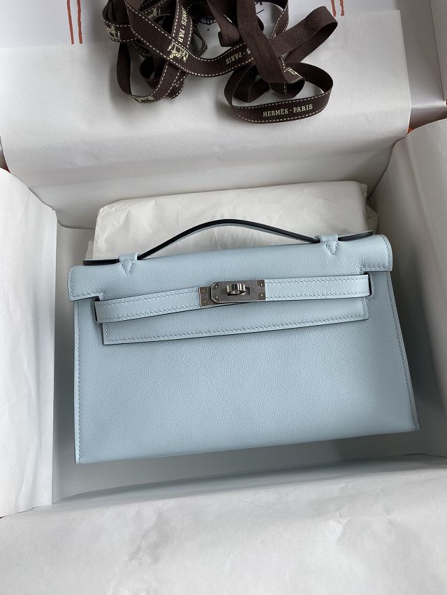 Hermes original swift leather mini kelly 22 clutch K0012 azur
