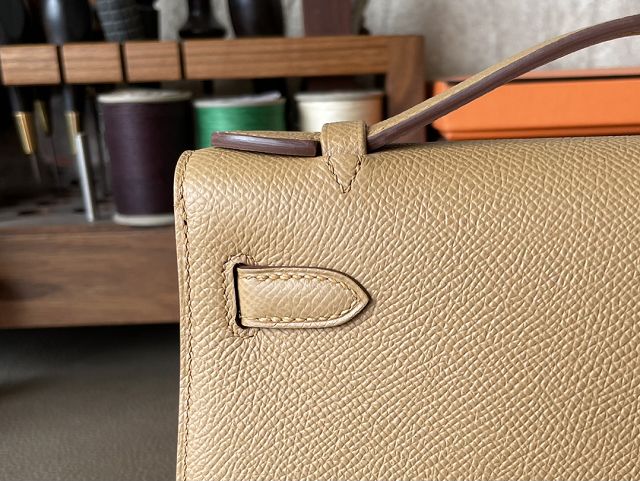 Hermes original epsom leather mini kelly 22 clutch K012 biscuit