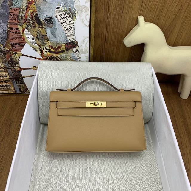 Hermes original swift leather mini kelly 22 clutch K0012 biscuit