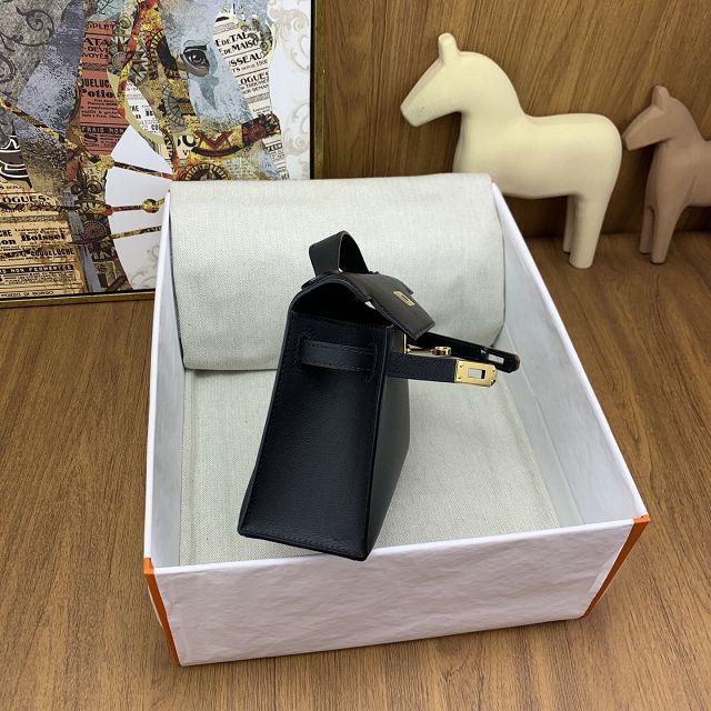 Hermes original swift leather mini kelly 22 clutch K0012 black