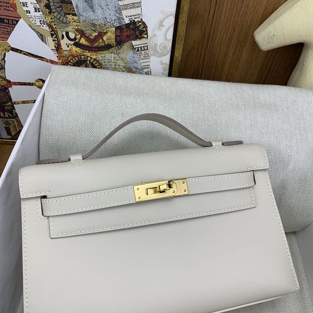 Hermes original swift leather mini kelly 22 clutch K0012 craie