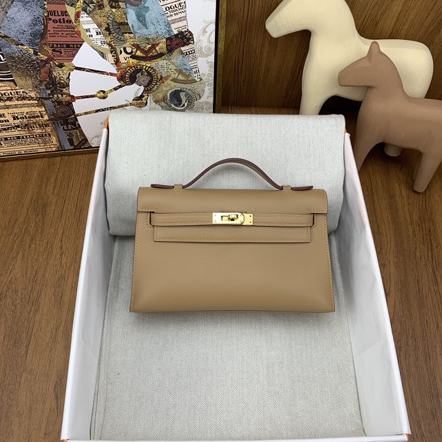 Hermes original swift leather mini kelly 22 clutch K0012 latte