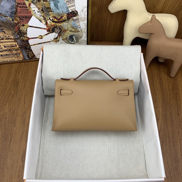 Hermes original swift leather mini kelly 22 clutch K0012 latte