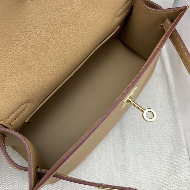 Hermes original swift leather mini kelly 22 clutch K0012 latte