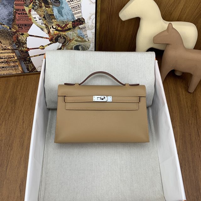 Hermes original swift leather mini kelly 22 clutch K0012 latte