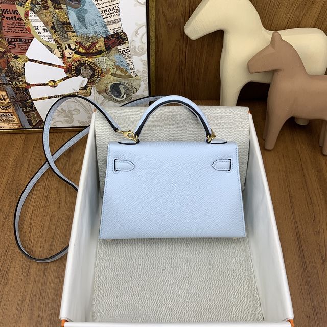 Hermes original epsom leather mini kelly 19 bag K0019 azur