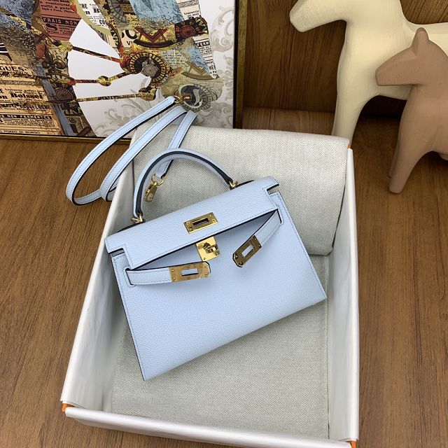 Hermes original epsom leather mini kelly 19 bag K0019 azur