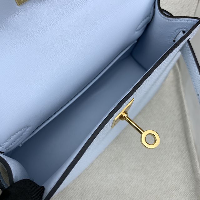 Hermes original epsom leather mini kelly 19 bag K0019 azur