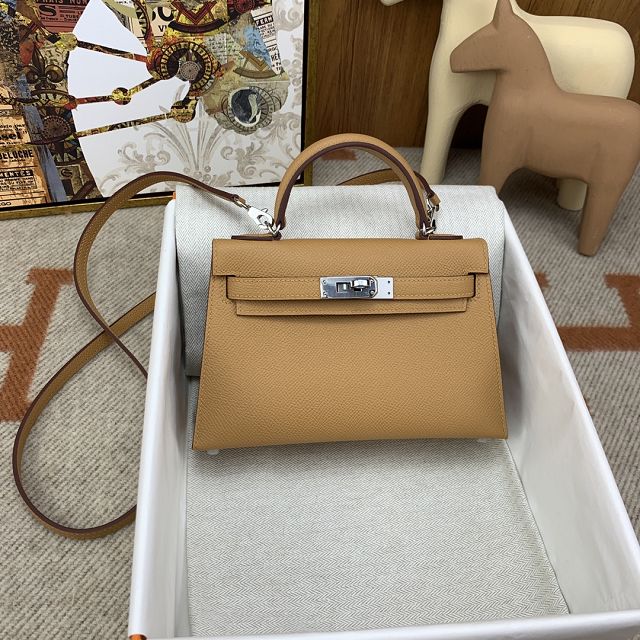 Hermes original epsom leather mini kelly 19 bag K0019 biscuit