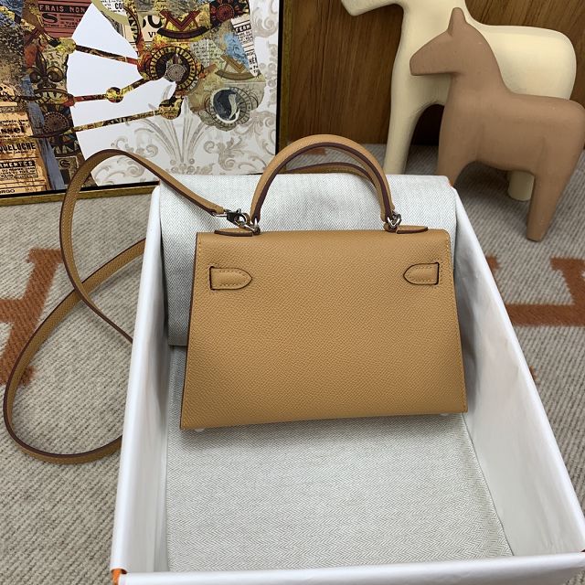 Hermes original epsom leather mini kelly 19 bag K0019 biscuit