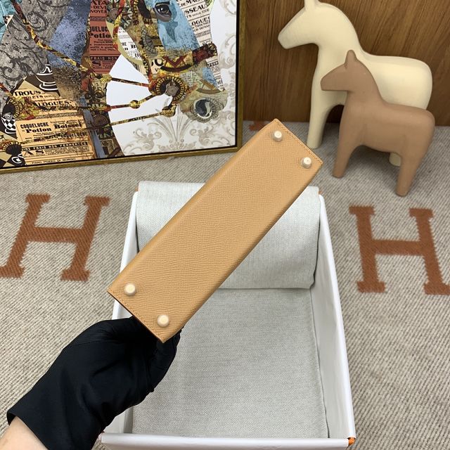 Hermes original epsom leather mini kelly 19 bag K0019 biscuit