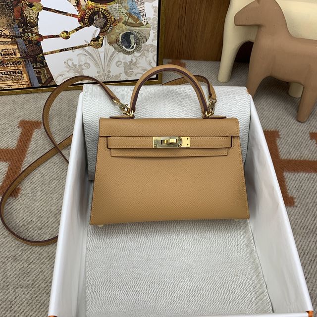 Hermes original epsom leather mini kelly 19 bag K0019 biscuit