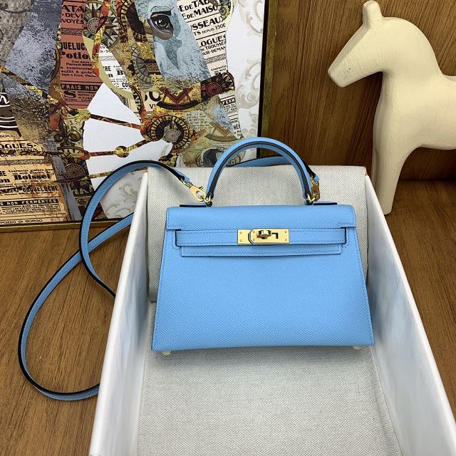 Hermes original epsom leather mini kelly 19 bag K0019 celeste