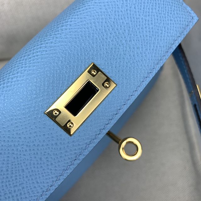Hermes original epsom leather mini kelly 19 bag K0019 celeste