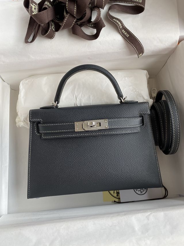 Hermes original epsom leather mini kelly 19 bag K0019 graphite
