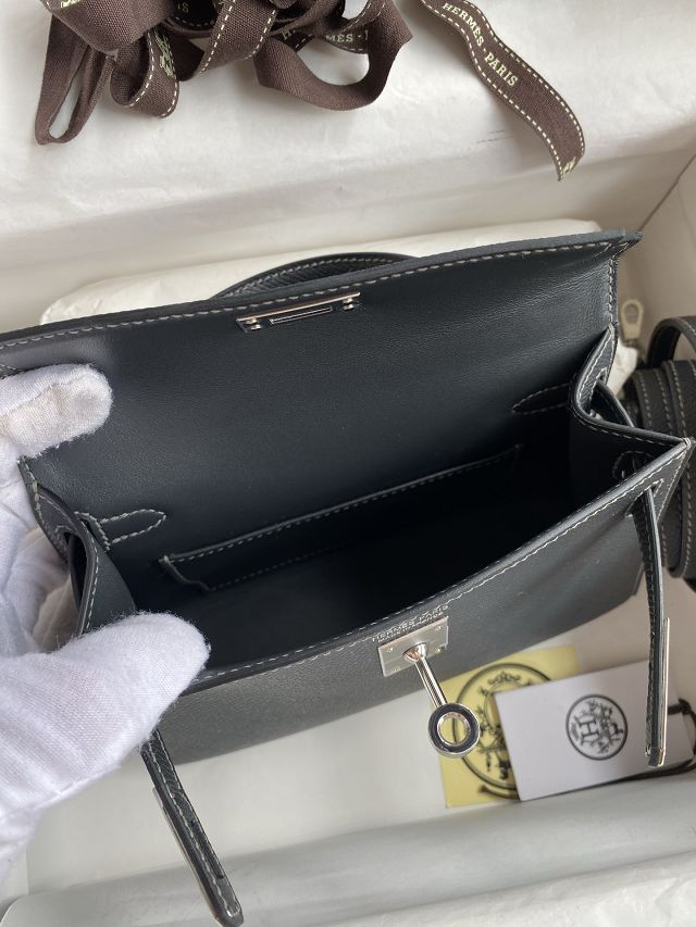 Hermes original epsom leather mini kelly 19 bag K0019 graphite