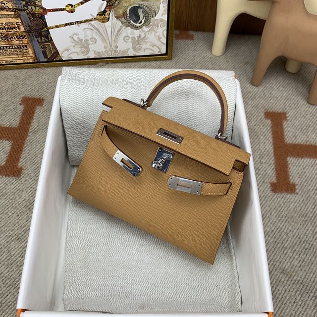 Hermes original epsom leather mini kelly 19 bag K0019 latte