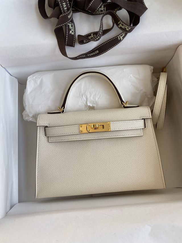 Hermes original epsom leather mini kelly 19 bag K0019 nata