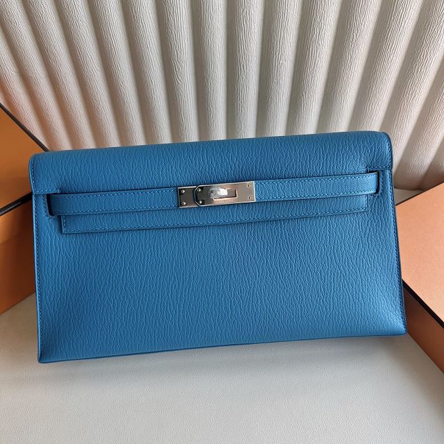 Hermes original chevre leather kelly elan KE0028-5 blue frida