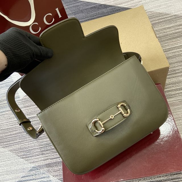 GG original calfskin 1955 horsebit shoulder bag 815178 green