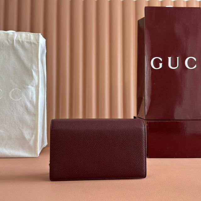 GG original calfskin softbit wallet on chain 837373-2 bordeaux
