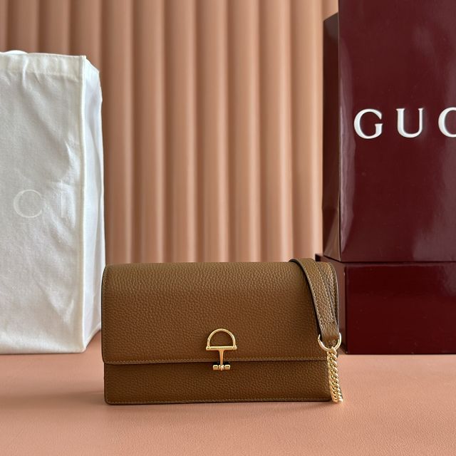 GG original calfskin softbit wallet on chain 837373-2 brown