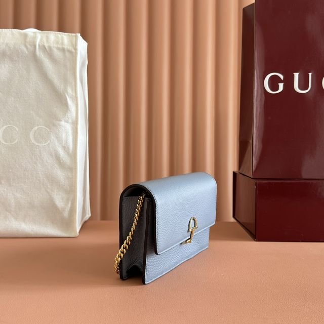 GG original calfskin softbit wallet on chain 837373-2 light blue