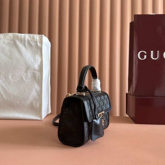 GG original calfskin padlock small top handle bag 838999 black