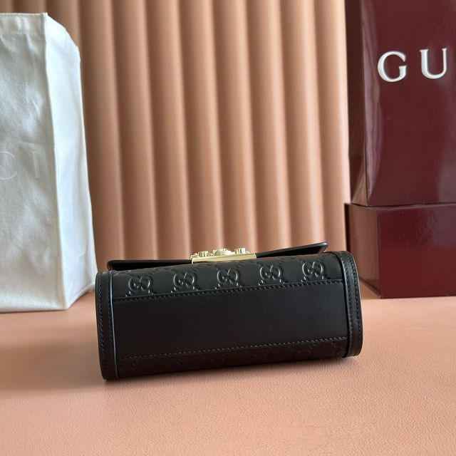 GG original calfskin padlock small top handle bag 838999 black