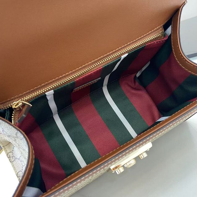 GG original fabric padlock medium top handle bag 838998 brown