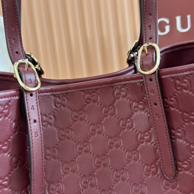 GG original calfskin emblem medium tote bag 815213 bordeaux