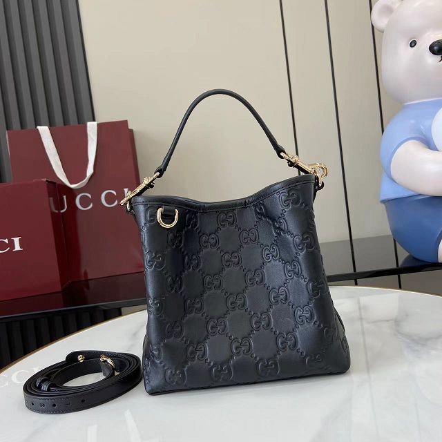GG original calfskin emblem mini bucket bag 815118 black
