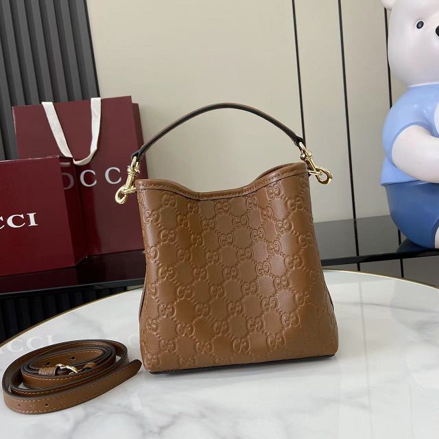 GG original calfskin emblem mini bucket bag 815118 brown