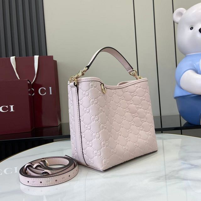 GG original calfskin emblem mini bucket bag 815118 light pink