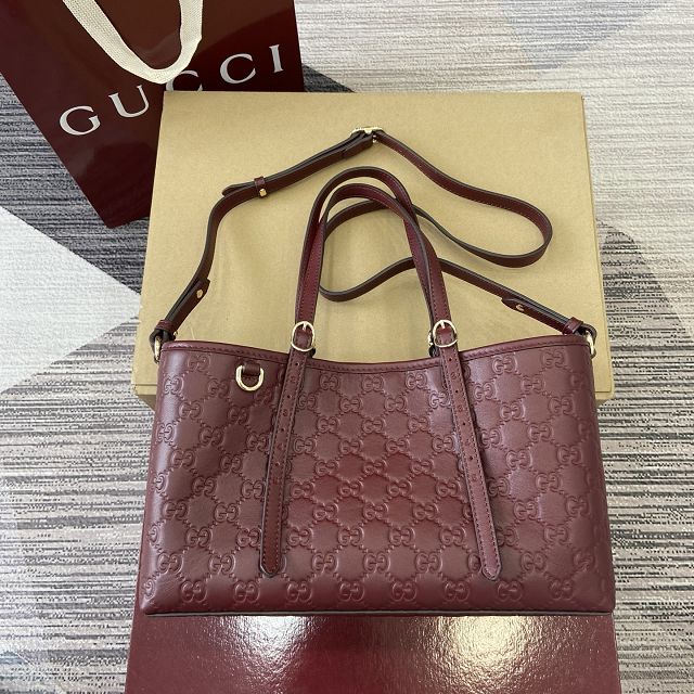 GG original calfskin emblem small tote bag 815214 bordeaux