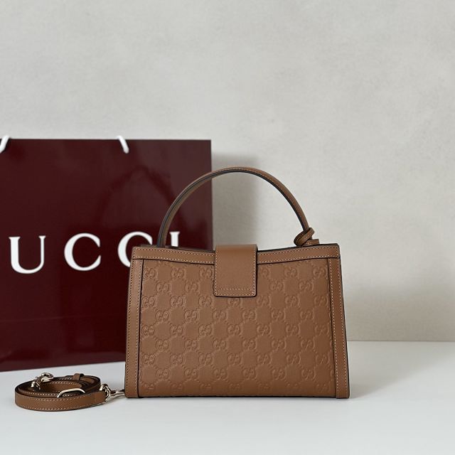 GG original calfskin padlock medium top handle bag 838992 brown