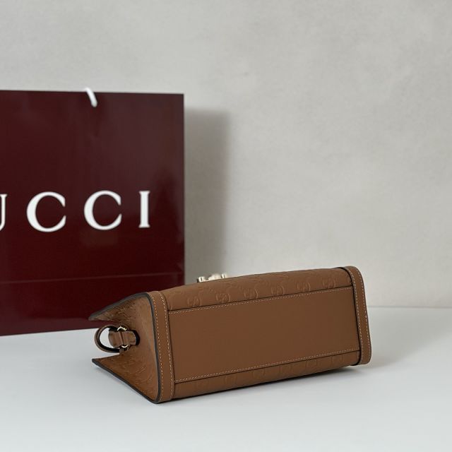 GG original calfskin padlock medium top handle bag 838992 brown