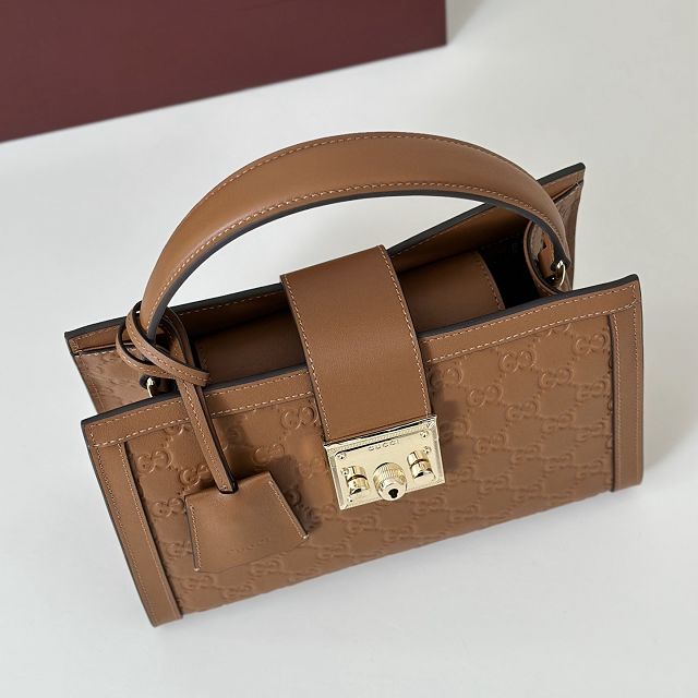GG original calfskin padlock medium top handle bag 838992 brown
