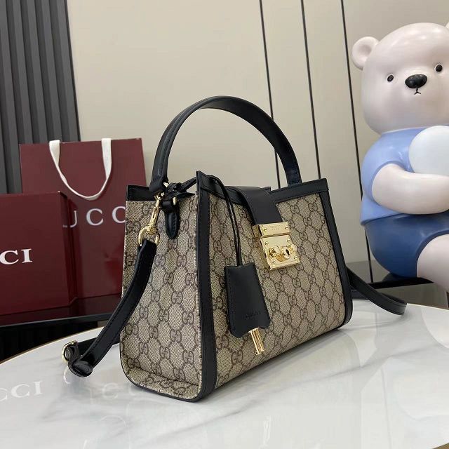 GG original fabric padlock medium top handle bag 838992 black