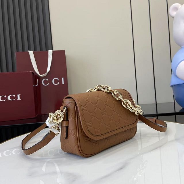 GG original calfskin emblem small shoulder bag 847448 brown