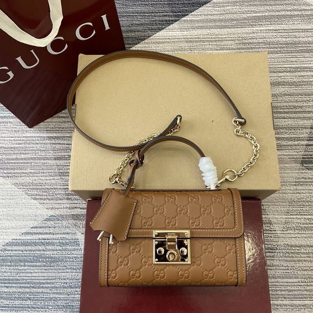 GG original calfskin padlock small top handle bag 838999 brown