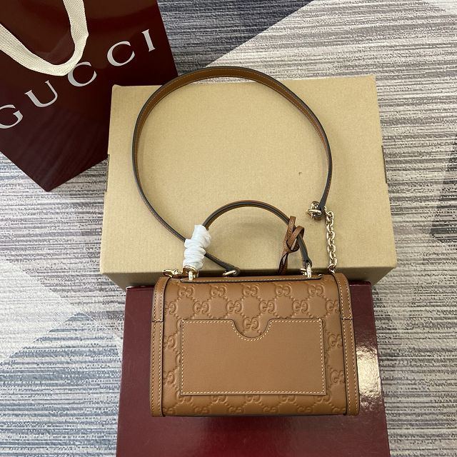 GG original calfskin padlock small top handle bag 838999 brown